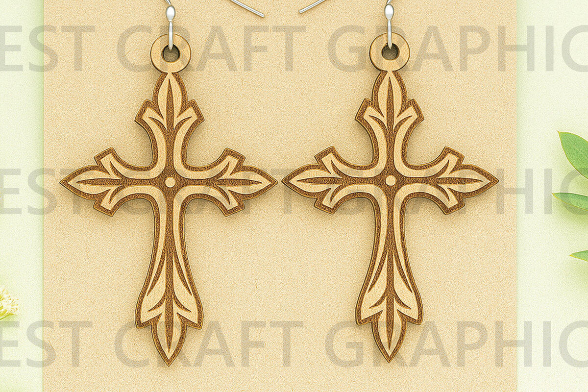 Σετ των 3 Intra απο ξύλο plywood 3mm-4mm πάχος Σκουλαρίκια Blessed Faith – Θρησκευτική κοπή Δίασταση 3x3 cm INTRAFABR-124681777