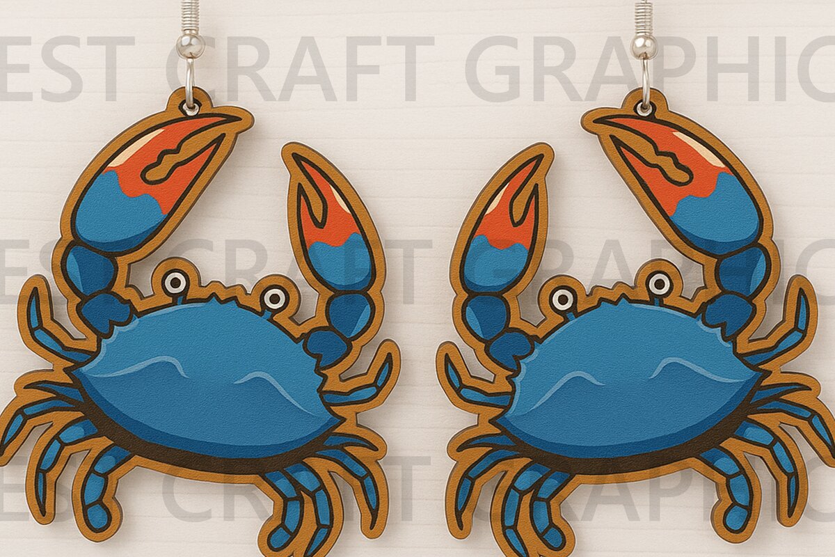 Σετ των 3 Intra απο ξύλο plywood 3mm-4mm πάχος Σκουλαρίκια μπλε καβούρι Δίασταση 3x3 cm INTRAFABR-123128203