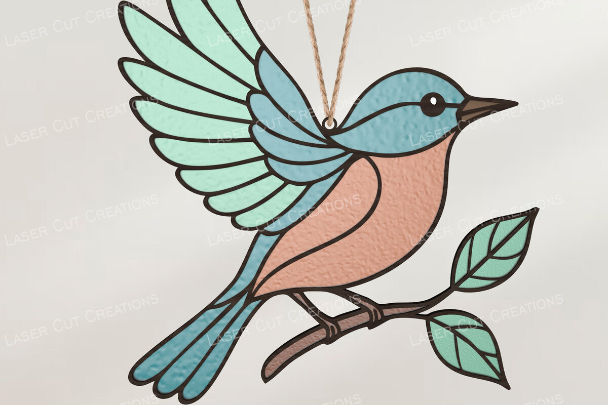 Intra απο ξύλο plywood 3mm-4mm πάχος Bluebird στο Branch Suncatcher Δίασταση 30x20 cm INTRAFABR-125248410