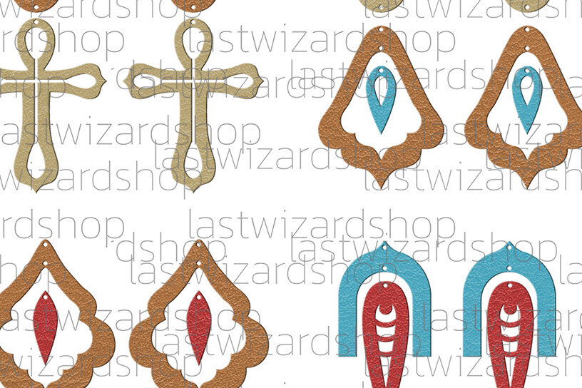 Σετ των 3 Intra απο ξύλο plywood 3mm-4mm πάχος Bohemian Stacked Earrings , Leaf Part Δίασταση 3x3 cm INTRAFABR-25857175