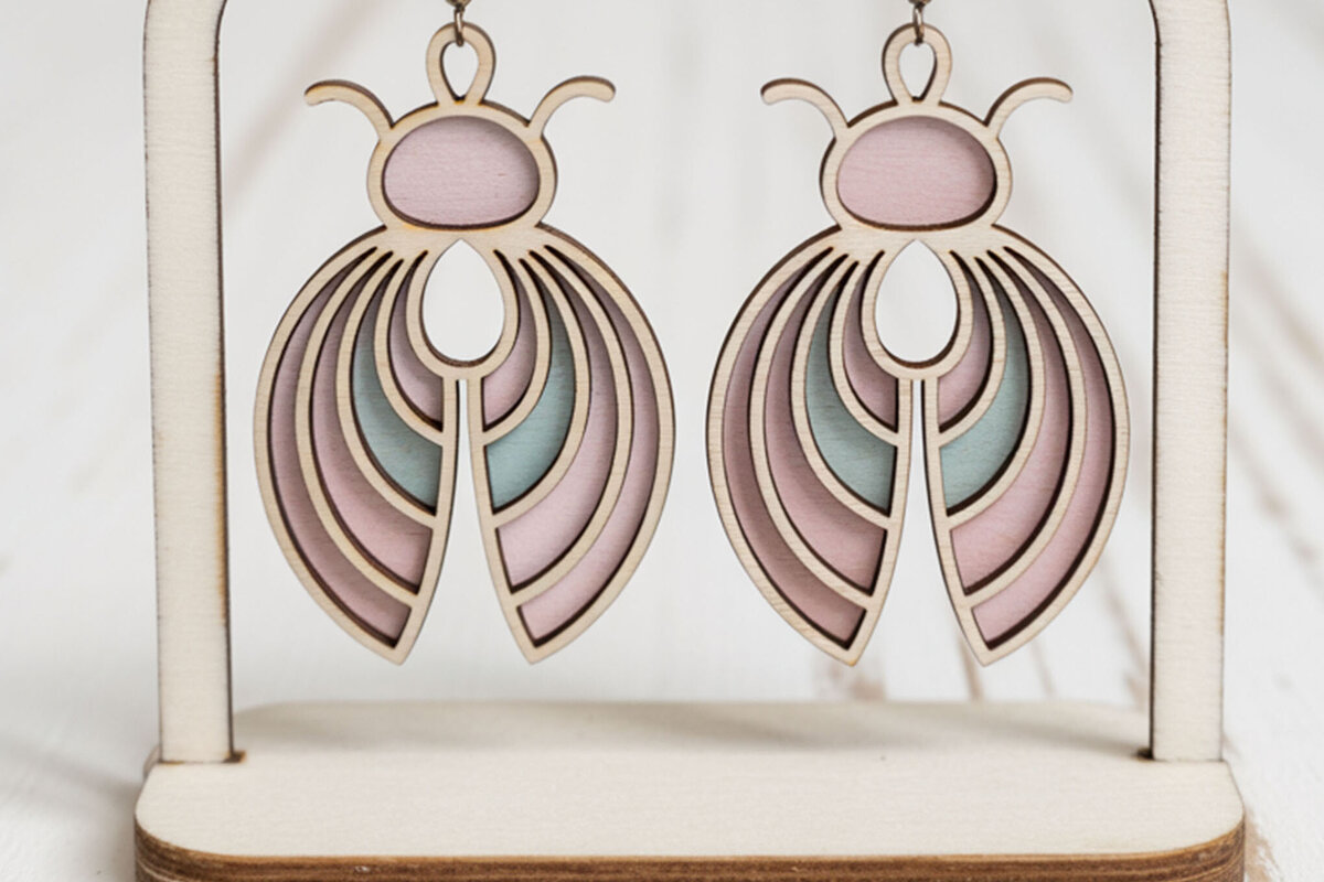 Σετ των 3 Intra απο ξύλο plywood 3mm-4mm πάχος Σκουλαρίκια Boho Bug Cut Δίασταση 3x3 cm INTRAFABR-122673350