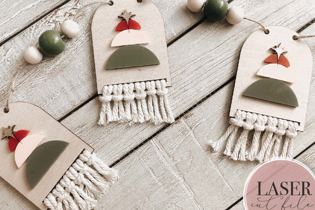 Σετ των 2 Intra απο ξύλο plywood 3mm-4mm πάχος Boho Χριστουγεννιάτικο Δέντρο Γιρλάντα Δίασταση 15x15 cm INTRAFABR-72642543