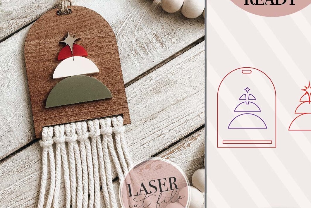 Σετ των 2 Intra απο ξύλο plywood 3mm-4mm πάχος Boho Χριστουγεννιάτικο Δέντρο Macrame Δίασταση 15x15 cm INTRAFABR-74748344