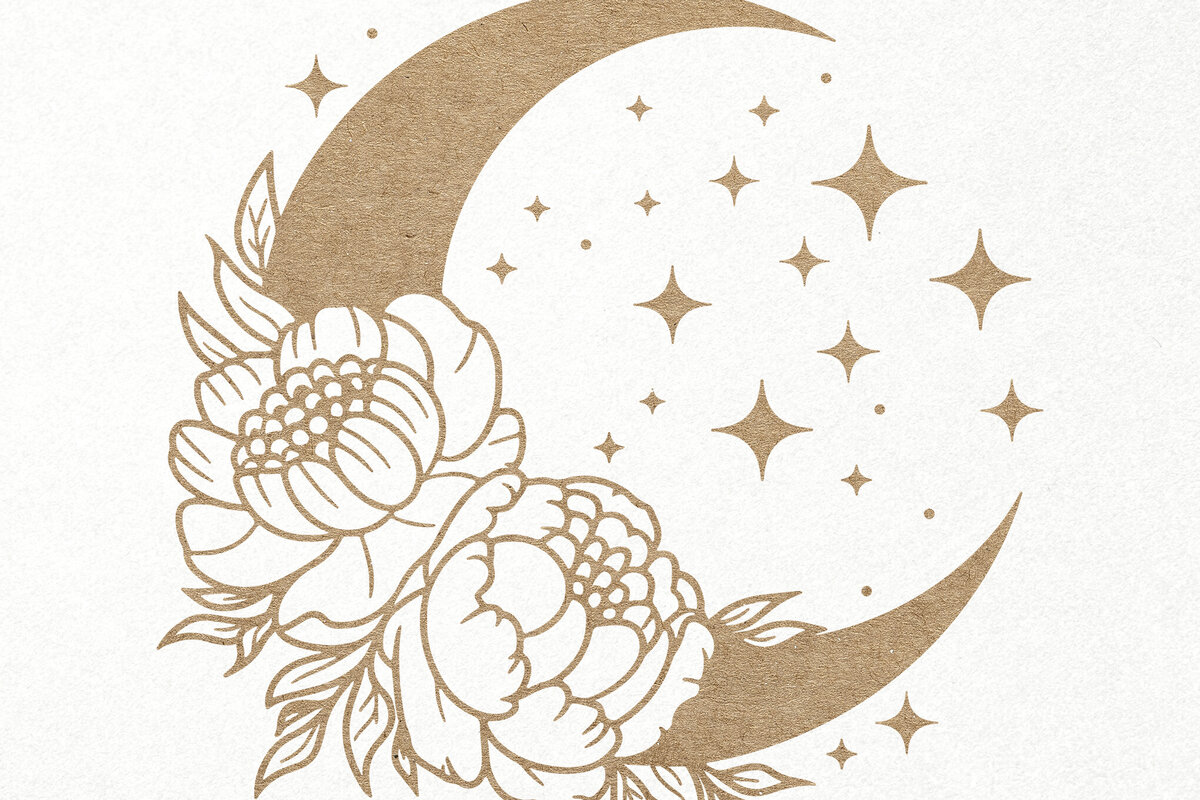 Σετ των 3 Intra απο ξύλο plywood 3mm-4mm πάχος Boho Crescent Floral Moon με Peony Δίασταση 7x7 cm INTRAFABR-120288878