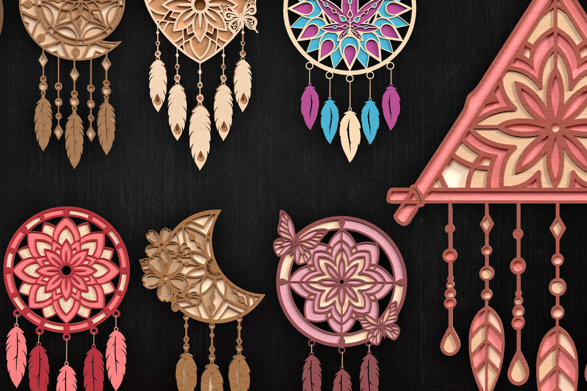 Σετ των 3 Intra απο ξύλο plywood 3mm-4mm πάχος κοπής με λέιζερ Boho Dreamcatcher Δίασταση 8x8 cm INTRAFABR-121402610