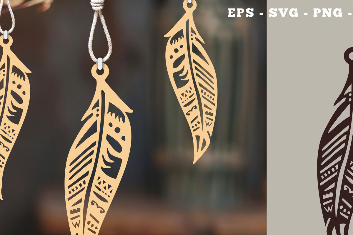 Σετ των 3 Intra απο ξύλο plywood 3mm-4mm πάχος Στολίδι Boho Feather Cut  2 Δίασταση 8x8 cm INTRAFABR-112014016