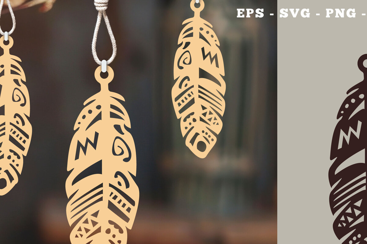 Σετ των 3 Intra απο ξύλο plywood 3mm-4mm πάχος Στολίδι Boho Feather Cut  4 Δίασταση 8x8 cm INTRAFABR-112014094