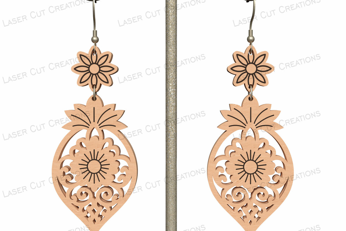 Σετ των 3 Intra απο ξύλο plywood 3mm-4mm πάχος Σκουλαρίκια Boho Floral Filigree Δίασταση 3x3 cm INTRAFABR-124634091