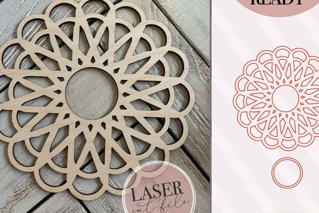 Intra απο ξύλο plywood 3mm-4mm πάχος Boho Flower , Boho Στρογγυλή πινακίδα Δίασταση 30x20 cm INTRAFABR-70596506