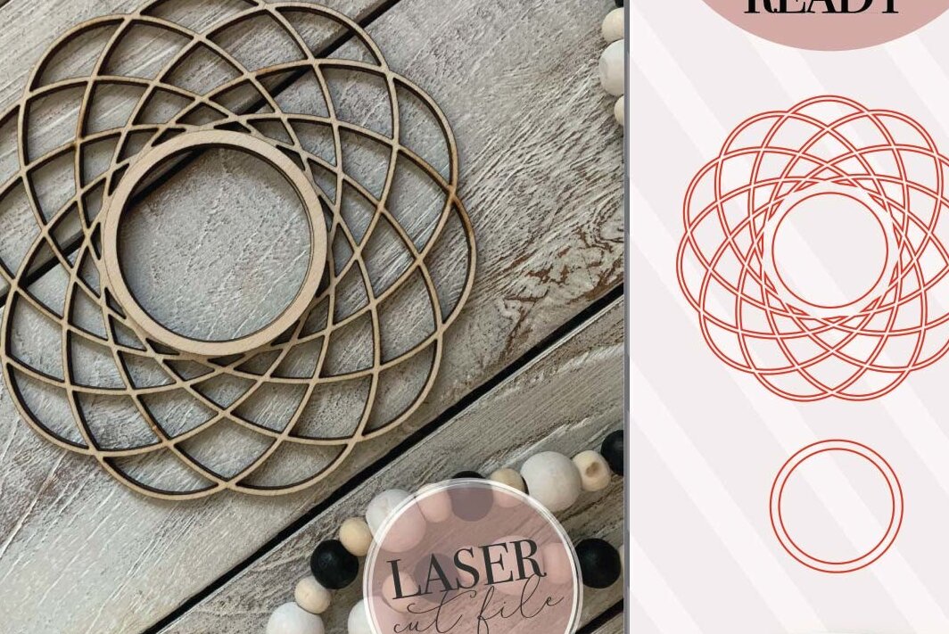 Intra απο ξύλο plywood 3mm-4mm πάχος Boho Flower , Boho Στρογγυλή πινακίδα Δίασταση 30x20 cm INTRAFABR-70532891