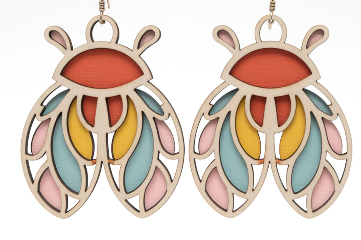 Σετ των 3 Intra απο ξύλο plywood 3mm-4mm πάχος Σκουλαρίκια Boho Ladybug Layered Δίασταση 3x3 cm INTRAFABR-122356868