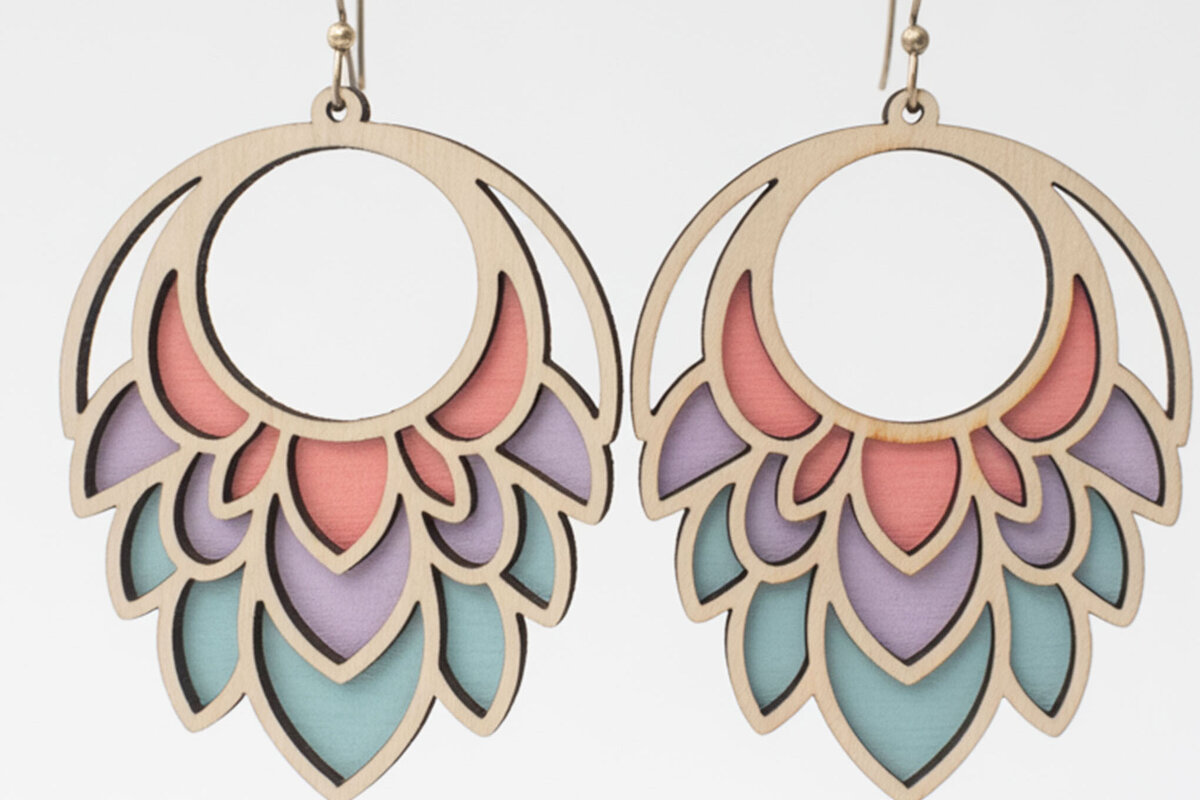 Σετ των 3 Intra απο ξύλο plywood 3mm-4mm πάχος Σκουλαρίκια με κρίκους Boho Δίασταση 3x3 cm INTRAFABR-122723729