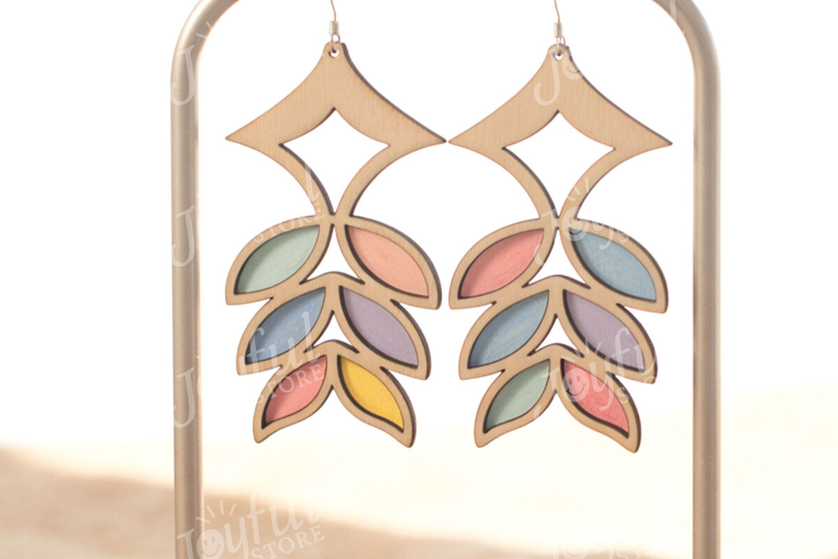 Σετ των 3 Intra απο ξύλο plywood 3mm-4mm πάχος Boho Leaf Cascade Σκουλαρίκια Δίασταση 3x3 cm INTRAFABR-122222907