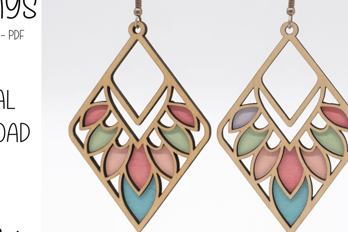 Σετ των 3 Intra απο ξύλο plywood 3mm-4mm πάχος Boho Leaf Diamond Earrings Δίασταση 3x3 cm INTRAFABR-122936036