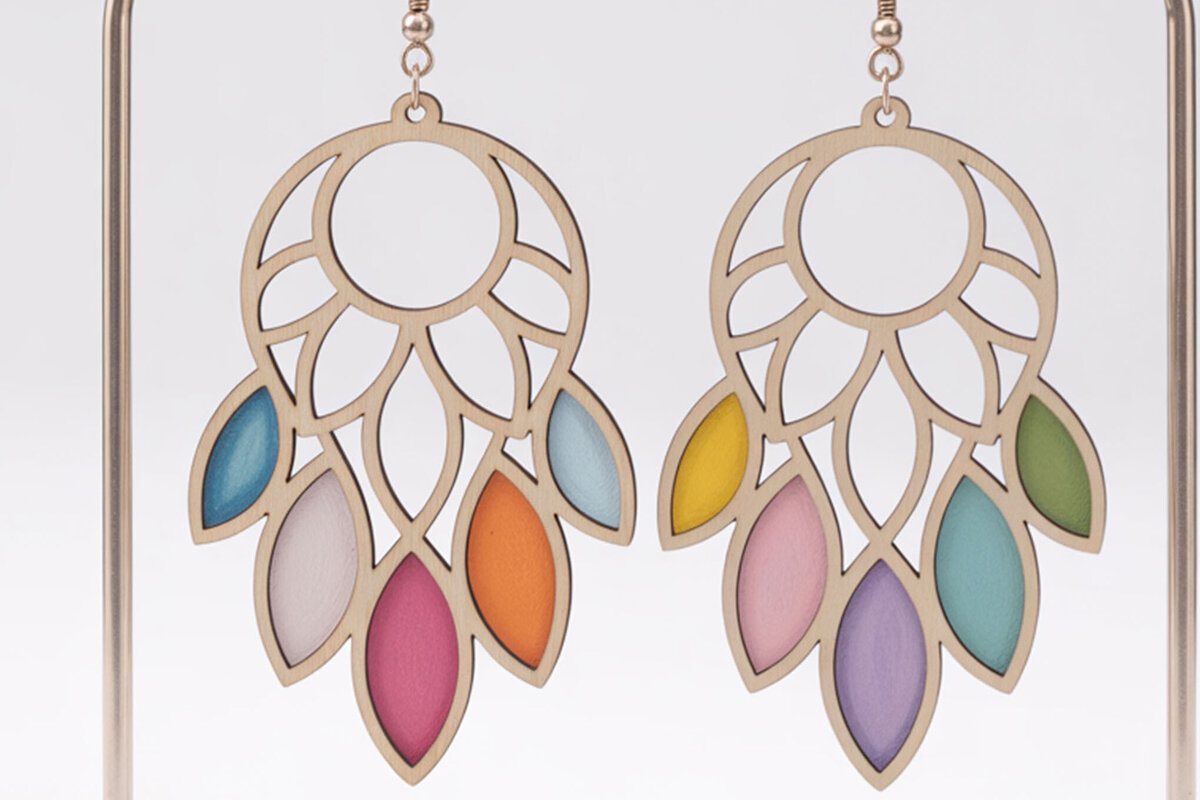 Σετ των 3 Intra απο ξύλο plywood 3mm-4mm πάχος Σκουλαρίκια Boho Leaf Cut  Δίασταση 3x3 cm INTRAFABR-122723573