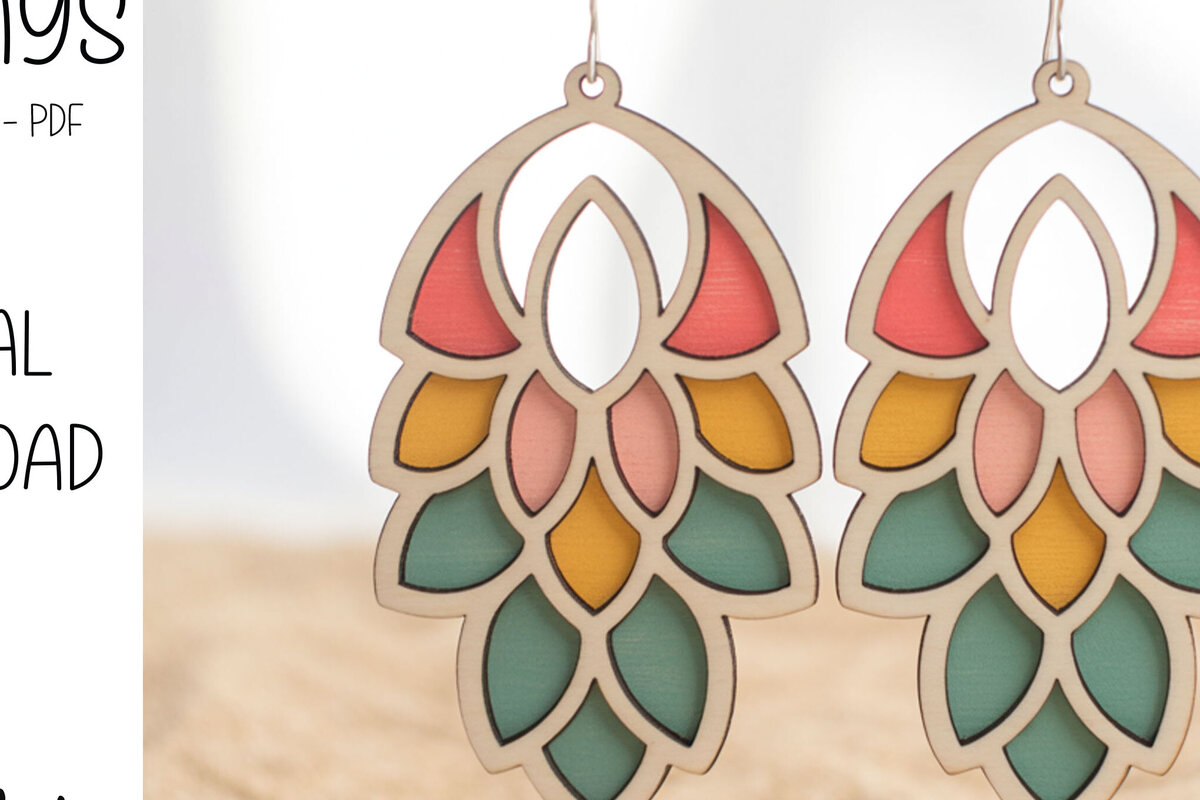 Σετ των 3 Intra απο ξύλο plywood 3mm-4mm πάχος Boho Leaf Fan Earrings Δίασταση 3x3 cm INTRAFABR-122379759