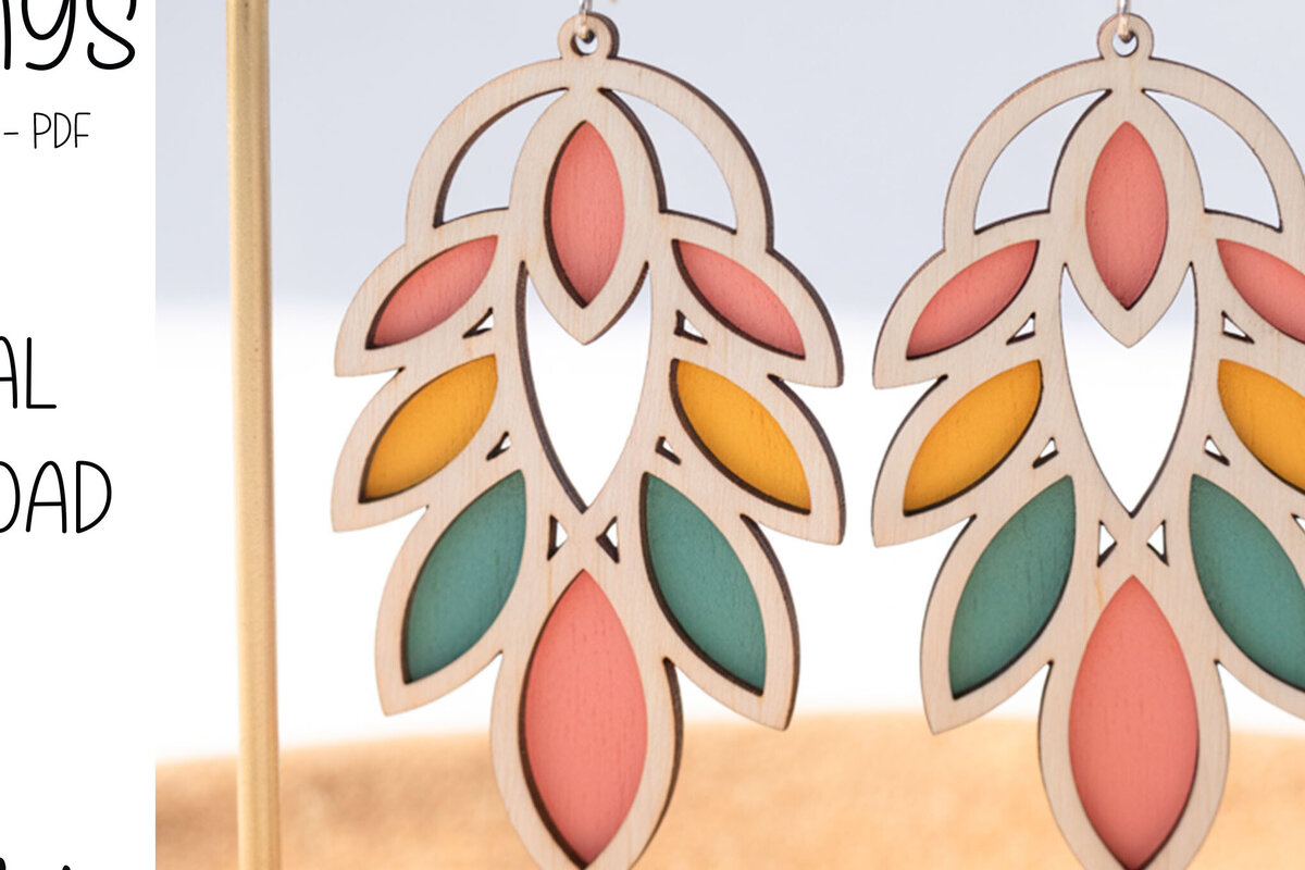 Σετ των 3 Intra απο ξύλο plywood 3mm-4mm πάχος Σκουλαρίκια με φύλλα Boho Δίασταση 3x3 cm INTRAFABR-122380102