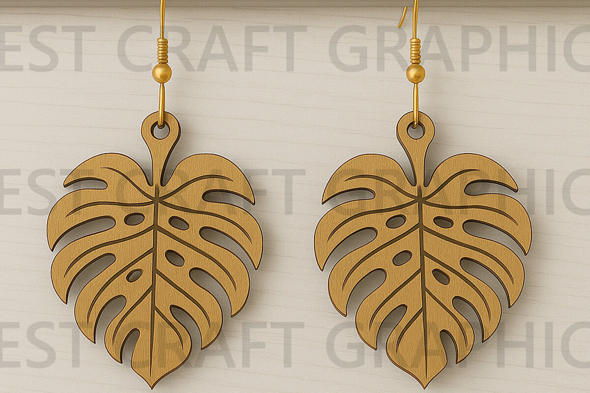 Σετ των 3 Intra απο ξύλο plywood 3mm-4mm πάχος Σκουλαρίκια Boho Monstera Cut Cut Δίασταση 3x3 cm INTRAFABR-123755117