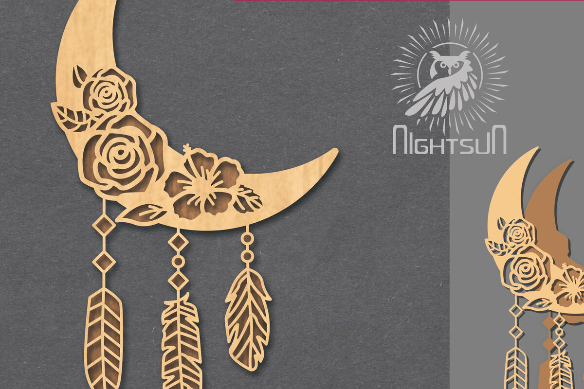 Σετ των 3 Intra απο ξύλο plywood 3mm-4mm πάχος Boho Moon Decoration 1 Δίασταση 15x15 cm INTRAFABR-121843736