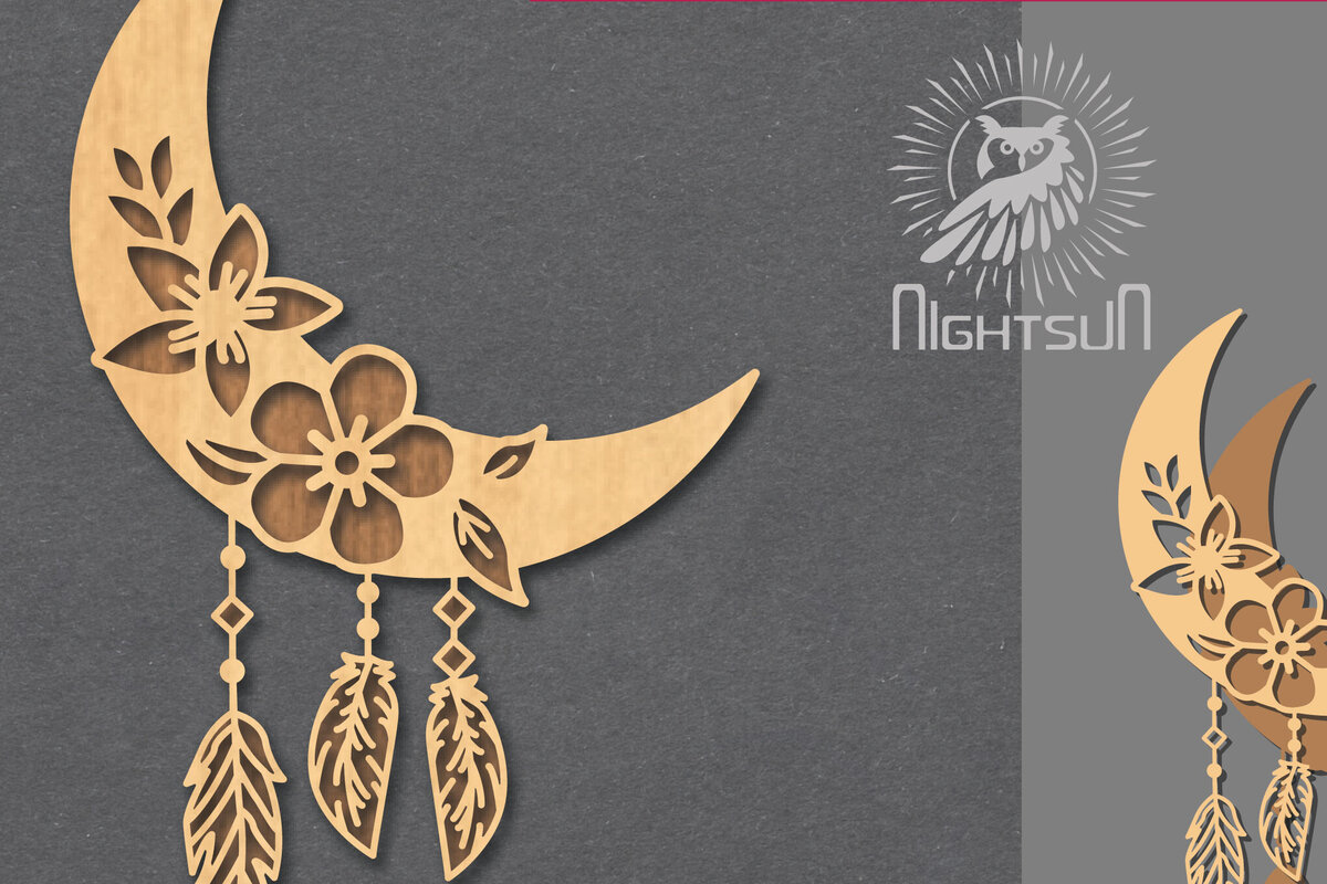 Σετ των 2 Intra απο ξύλο plywood 3mm-4mm πάχος Boho Moon Decoration 2 Δίασταση 15x15 cm INTRAFABR-121843833