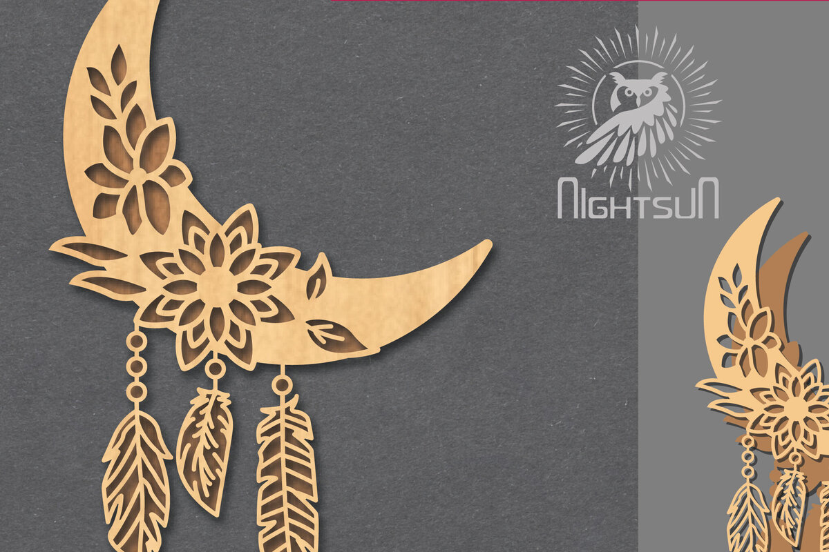 Σετ των 2 Intra απο ξύλο plywood 3mm-4mm πάχος Boho Moon Decoration 4 Δίασταση 15x15 cm INTRAFABR-121843916