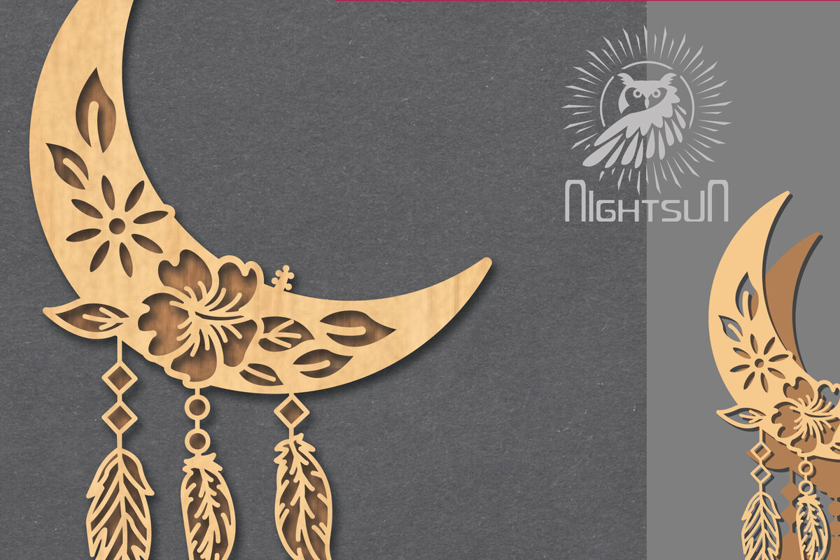 Σετ των 2 Intra απο ξύλο plywood 3mm-4mm πάχος Boho Moon Decoration 5 Δίασταση 15x15 cm INTRAFABR-121843971