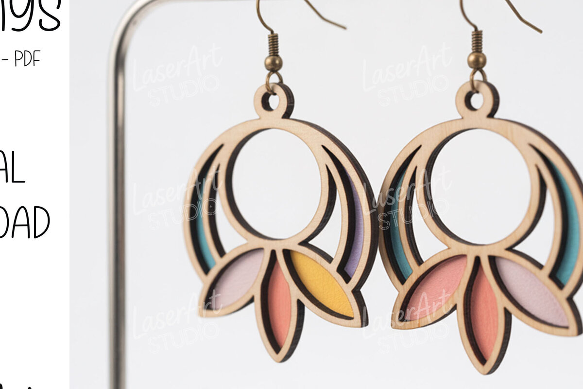 Σετ των 3 Intra απο ξύλο plywood 3mm-4mm πάχος Boho σκουλαρίκια με κρίκο με πέταλα Δίασταση 3x3 cm INTRAFABR-122935923