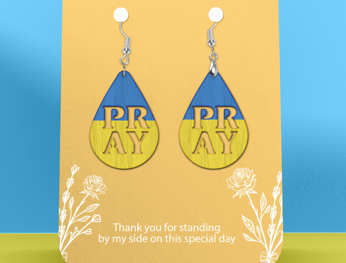 Σετ των 3 Intra απο ξύλο plywood 3mm-4mm πάχος Boho Pray Ukraine Earrings  Δίασταση 2x2 cm INTRAFABR-26582239