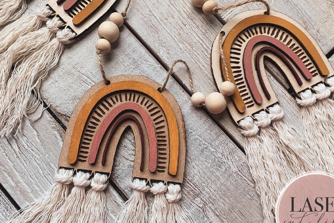 Σετ των 3 Intra απο ξύλο plywood 3mm-4mm πάχος Boho Rainbow Garland Δίασταση 4x4 cm INTRAFABR-72644645