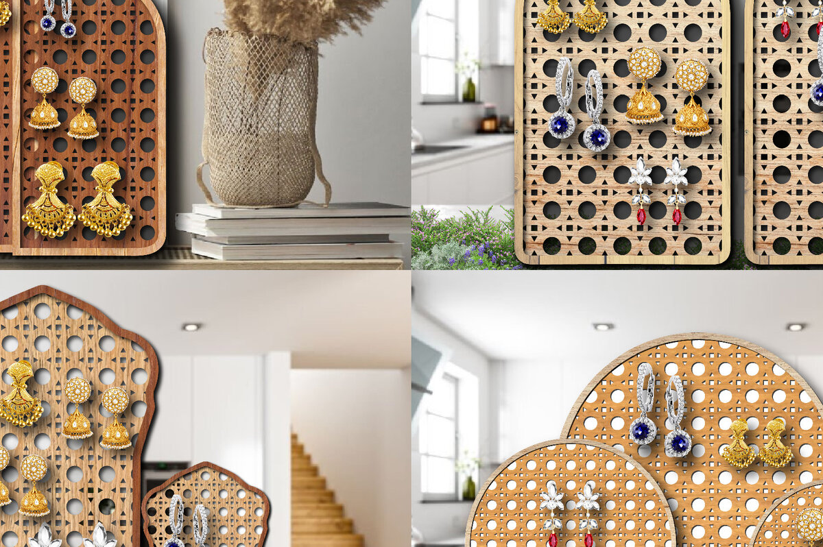 Σετ των 3 Intra απο ξύλο plywood 3mm-4mm πάχος Σκουλαρίκια Boho Rattan Display Big Δίασταση 3x3 cm INTRAFABR-26116582