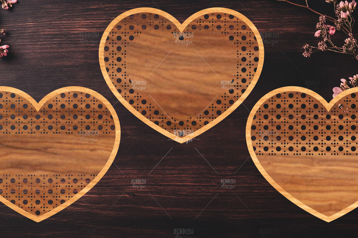 Σετ των 2 Intra απο ξύλο plywood 3mm-4mm πάχος Boho Rattan Hearts Δίασταση 15x15 cm INTRAFABR-123024944
