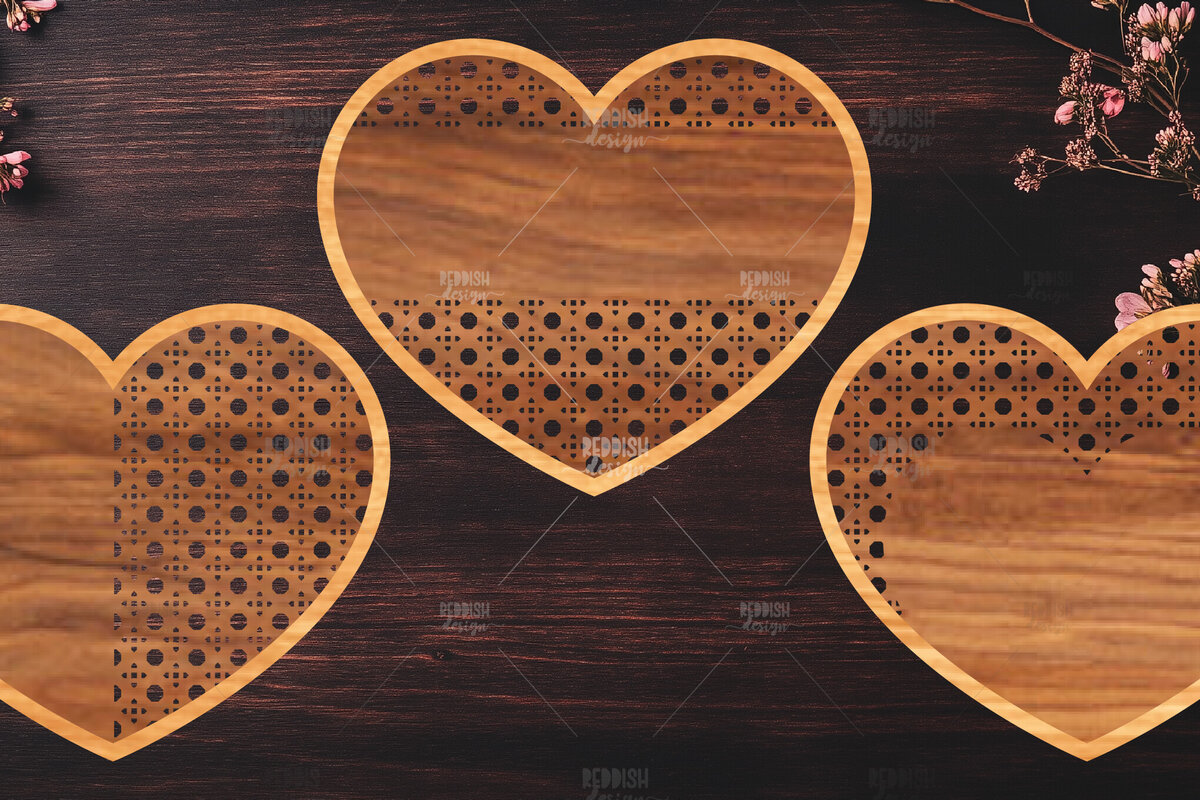 Σετ των 2 Intra απο ξύλο plywood 3mm-4mm πάχος Boho Rattan Hearts Δίασταση 15x15 cm INTRAFABR-123024954