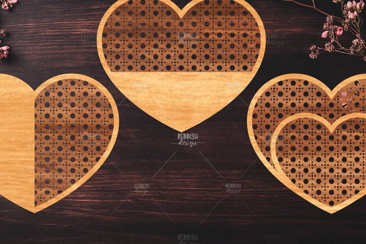 Σετ των 2 Intra απο ξύλο plywood 3mm-4mm πάχος Boho Rattan Hearts Δίασταση 15x15 cm INTRAFABR-123025001