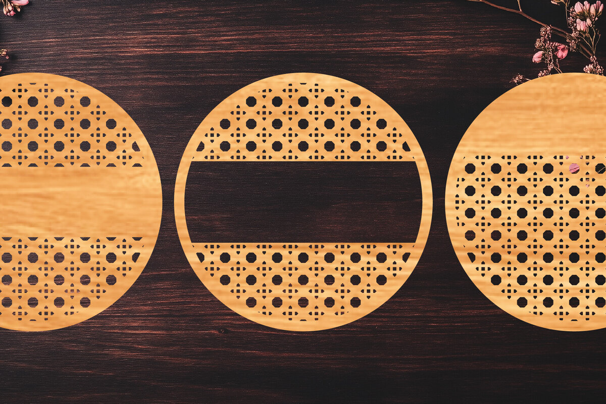 Intra απο ξύλο plywood 3mm-4mm πάχος Boho Rattan Round Sign Δίασταση 30x20 cm INTRAFABR-123095109