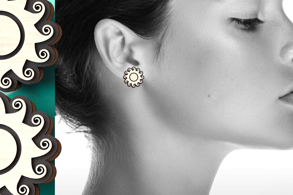 Σετ των 2 Intra απο ξύλο plywood 3mm-4mm πάχος Boho Sun Earrings Pack Δίασταση 12x12 cm INTRAFABR-122246245