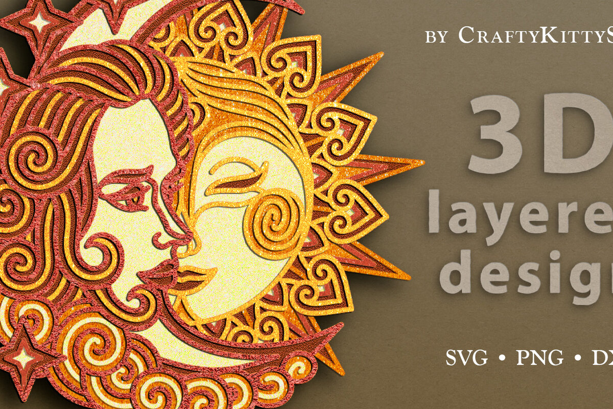 Σετ των 3 Intra απο ξύλο plywood 3mm-4mm πάχος αποκοπής 3D Layered Boho Sun & Moon Δίασταση 7x7 cm INTRAFABR-62388515