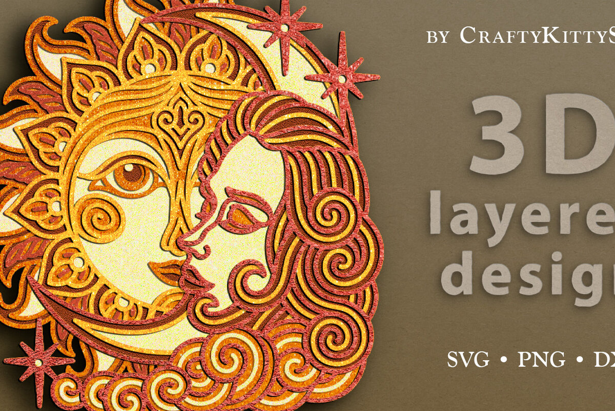 Σετ των 3 Intra απο ξύλο plywood 3mm-4mm πάχος αποκοπής 3D Layered Boho Sun & Moon Δίασταση 7x7 cm INTRAFABR-62388176