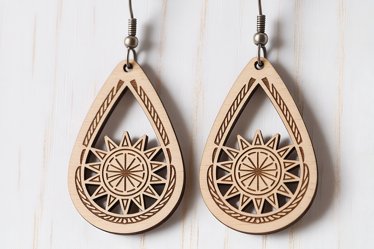 Σετ των 3 Intra απο ξύλο plywood 3mm-4mm πάχος Σκουλαρίκια Boho Sunburst Teardrop Δίασταση 3x3 cm INTRAFABR-121542444