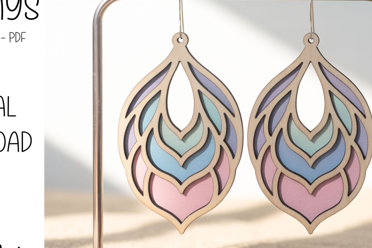 Σετ των 3 Intra απο ξύλο plywood 3mm-4mm πάχος Σκουλαρίκια Boho Teardrop Layered Δίασταση 3x3 cm INTRAFABR-122379736