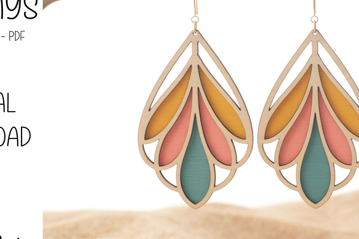 Σετ των 3 Intra απο ξύλο plywood 3mm-4mm πάχος Boho Teardrop Petal Σκουλαρίκια Δίασταση 3x3 cm INTRAFABR-122379965