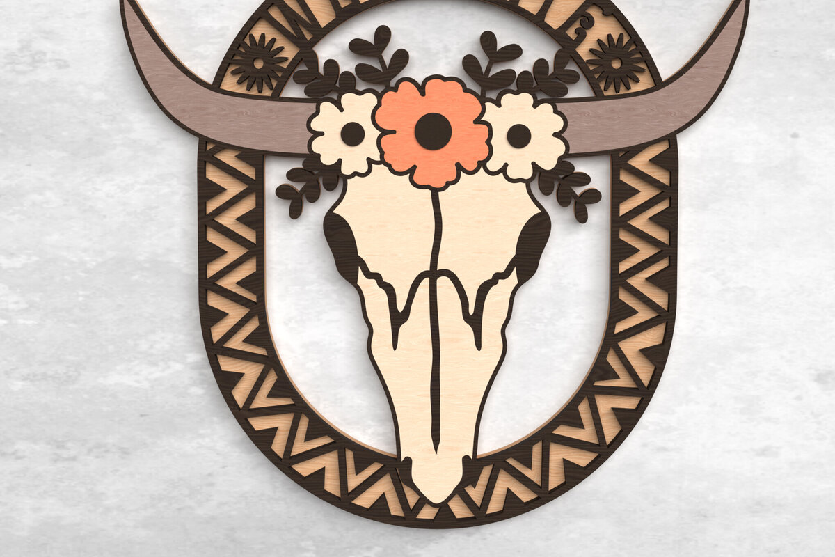 Σετ των 2 Intra απο ξύλο plywood 3mm-4mm πάχος Σημάδι καλωσορίσματος Boho Western Longhorn Δίασταση 30x20 cm INTRAFABR-117770775