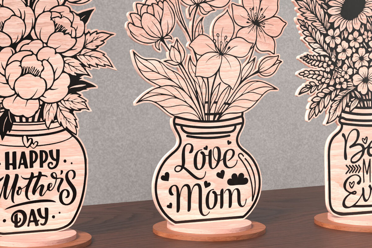 Σετ των 2 Intra απο ξύλο plywood 3mm-4mm πάχος Bold Mother’s Day Vase Set Δίασταση 14x14 cm INTRAFABR-120643347