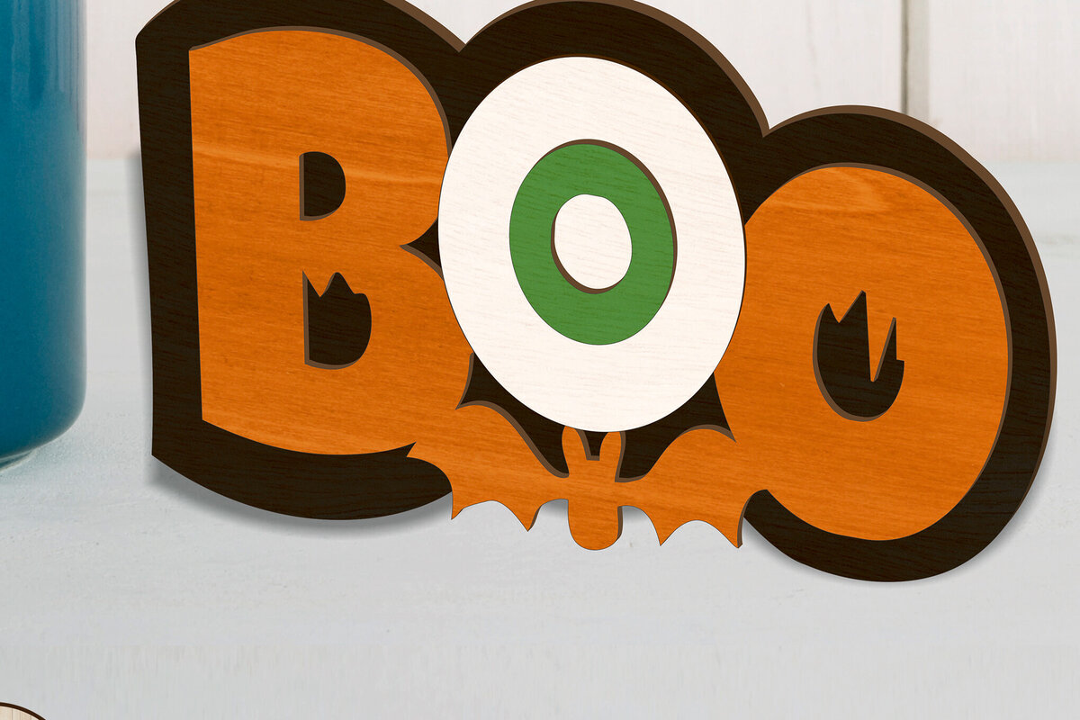 Σετ των 2 Intra απο ξύλο plywood 3mm-4mm πάχος Boo - Διακοσμητικό πρότυπο αποκριών Δίασταση 15x15 cm INTRAFABR-104325059