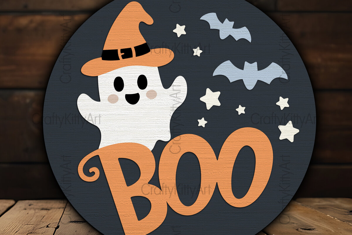 Σετ των 3 Intra απο ξύλο plywood 3mm-4mm πάχος Boo Ghost 3D Halloween Door Δίασταση 7x7 cm INTRAFABR-104868039