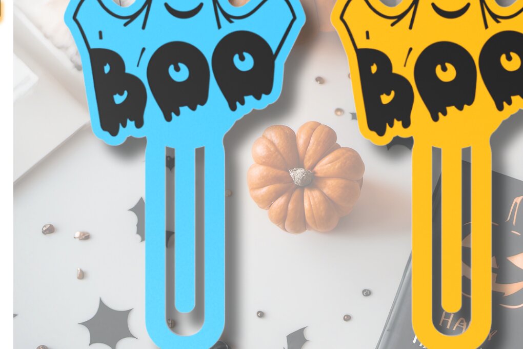 Σετ των 2 Intra απο ξύλο plywood 3mm-4mm πάχος Boo Ghost Halloween Bookmark | Κοπή χαρτιού Δίασταση 15x15 cm INTRAFABR-78557387