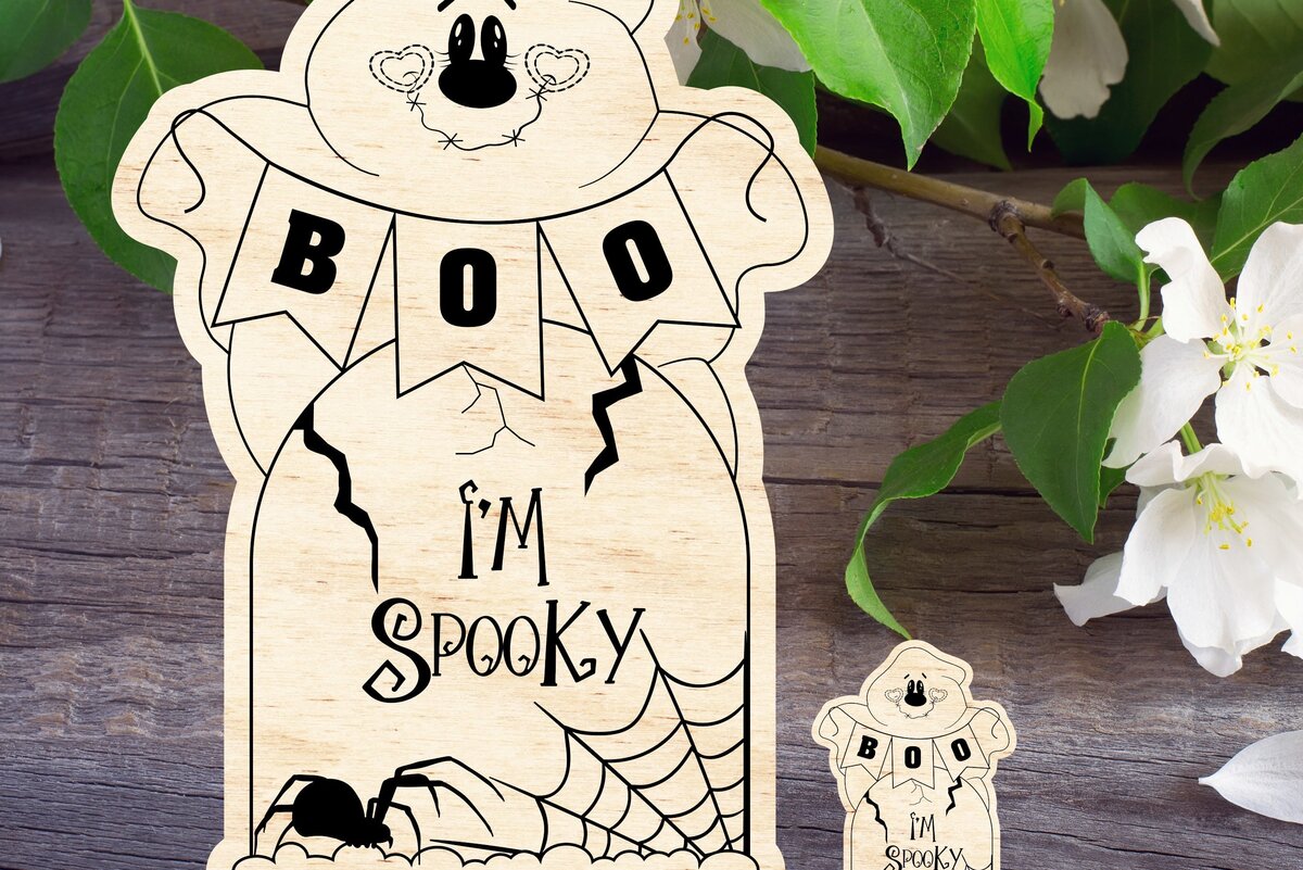 Σετ των 2 Intra απο ξύλο plywood 3mm-4mm πάχος Boo I'm Spooky Ghost Δίασταση 15x15 cm INTRAFABR-35668939