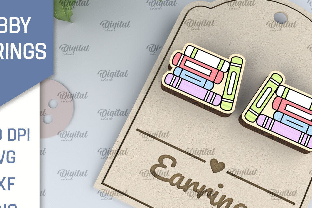 Σετ των 3 Intra απο ξύλο plywood 3mm-4mm πάχος Σκουλαρίκια Book Lover Σχέδιο κοπής με λέιζερ Δίασταση 3x3 cm INTRAFABR-104759901