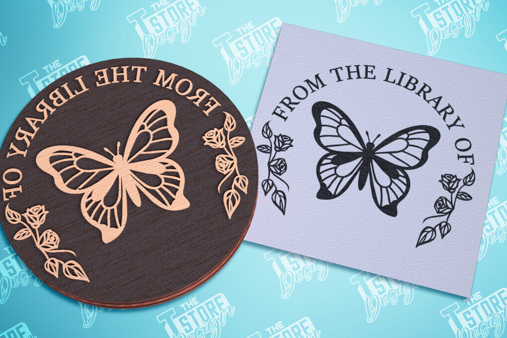 Σετ των 2 Intra απο ξύλο plywood 3mm-4mm πάχος Σφραγίδα βιβλίου | Ex Libris | Γραμματόσημο Δίασταση 15x15 cm INTRAFABR-99695061