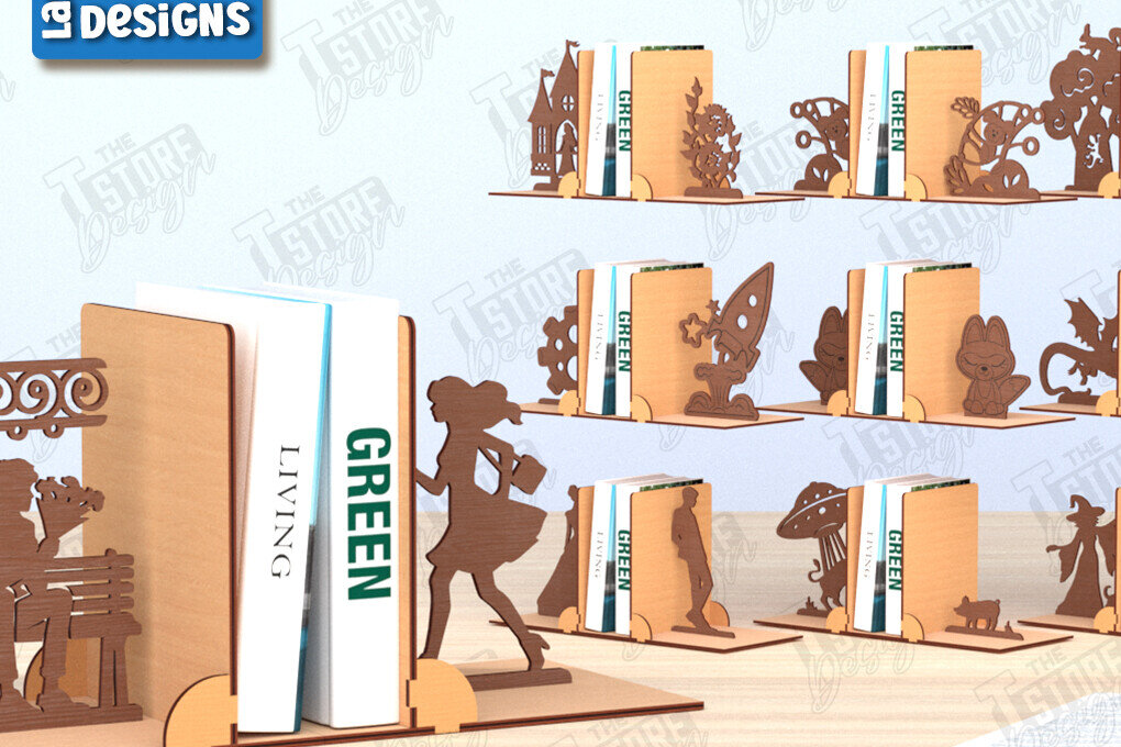 Σετ των 2 Intra απο ξύλο plywood 3mm-4mm πάχος κοπής με λέιζερ Bookends | Πώμα βιβλίου Δίασταση 15x15 cm INTRAFABR-120177385