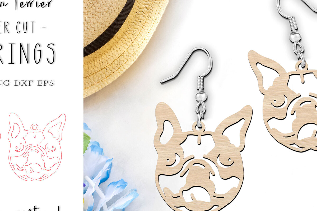 Σετ των 3 Intra απο ξύλο plywood 3mm-4mm πάχος Σκουλαρίκια Boston Terrier Dog Cut  Δίασταση 1x1 cm INTRAFABR-119663059